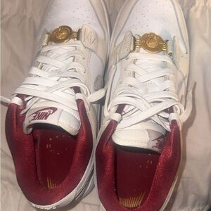 Nike White Sneakers with Red and Gold Details